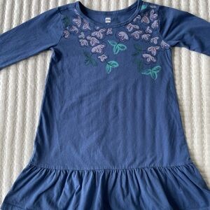 Tea Collection Blue Dress with Floral Accents